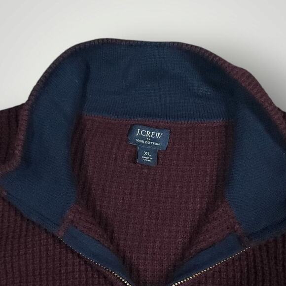 J Crew Sweater Mens XL Cotton Half Zip Waffle Knit Mock Neck Pullover Stripe - Picture 4 of 8